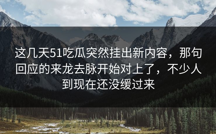 这几天51吃瓜突然挂出新内容，那句回应的来龙去脉开始对上了，不少人到现在还没缓过来